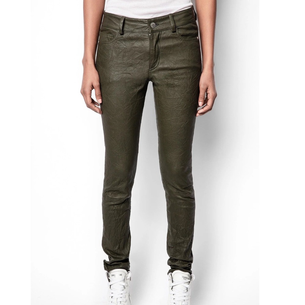 Zadig & Voltaire Phlame Cuir Froisse Leather Pants Olive Green 34 US 0/2 grunge